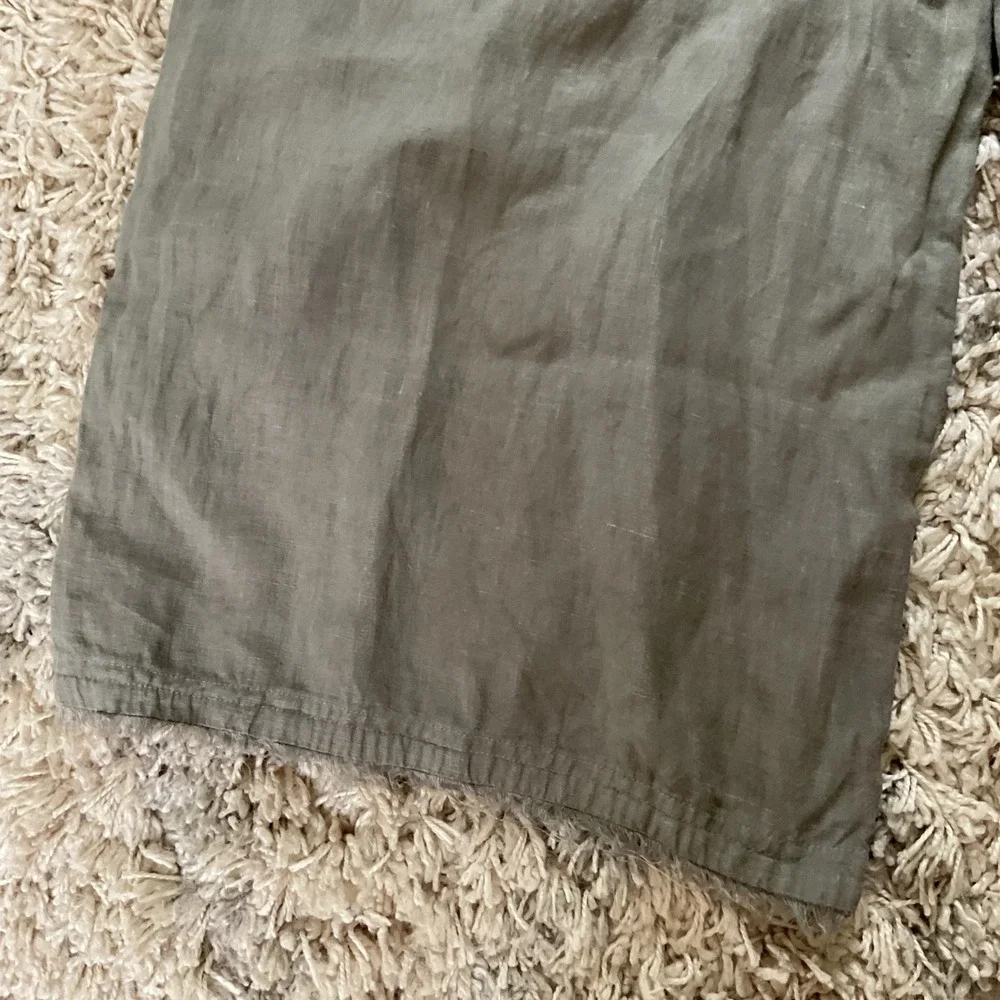 Cloth & Stone Linen Wide Leg Pants Olive Green Cropped Paperbag Waist